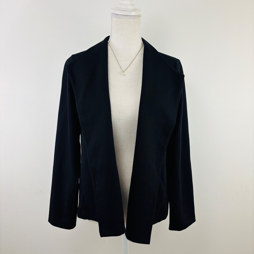 Eileen Fisher Black Open Front Draped Minimalist Blazer Sweater Small
